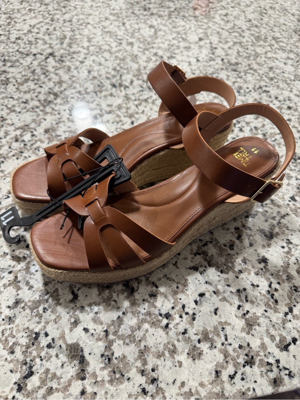 Time and Tru Tan Espadrille Wedge Sandals with Ankle Strap